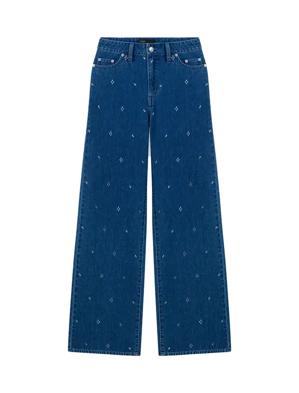 Wide Jeans With Rhinestones