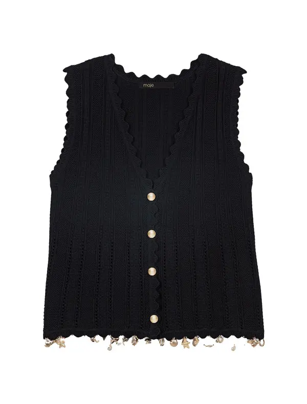 Gold-Embellished Knit Cardigan