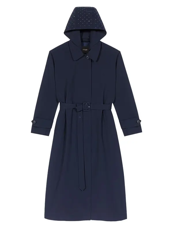 Removable Rhinestone-Hood Trench Coat
