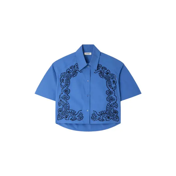 Embroidered And Beaded Short Sleeve Shirt