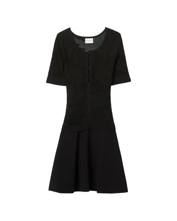 Button-fastening Short Sleeve  Mini Dress