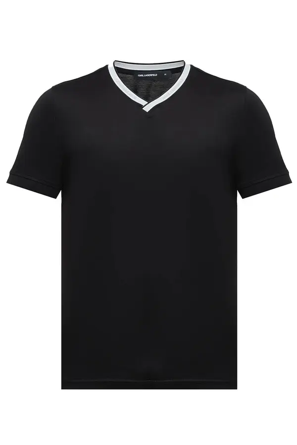 V-Neck Logo Trim Short Sleeve T-Shirt