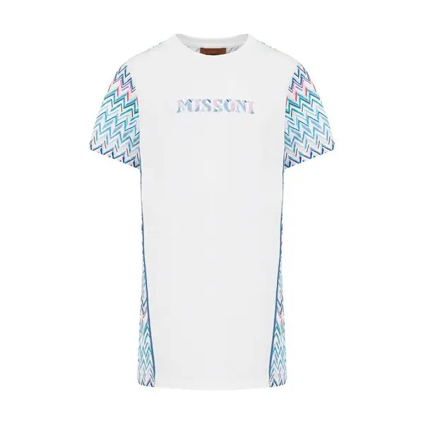 Cotton Zig Zag Trim Short Sleeve Dress