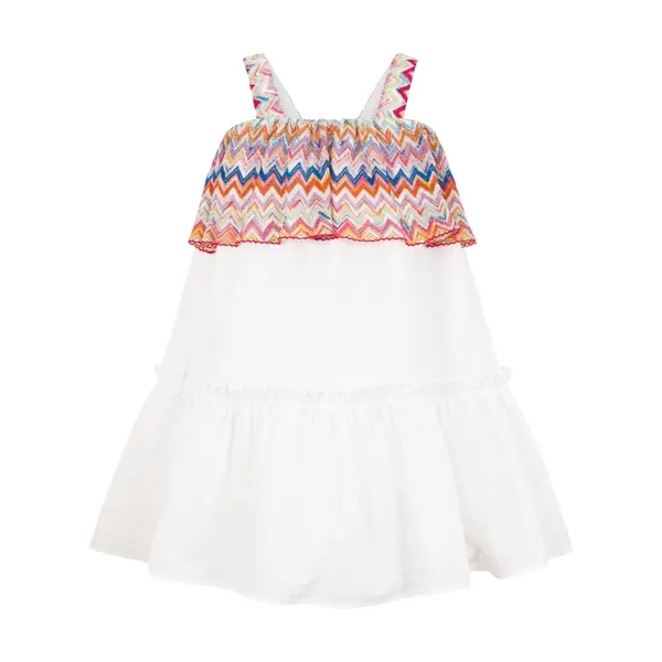 Sleeveless Zig Zag Trim Cotton Dress