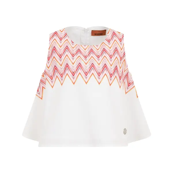 Cotton Poplin Top with Zigzag Yoke