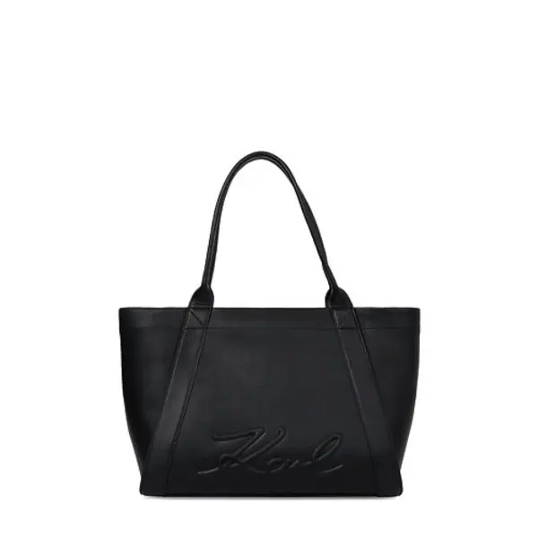 Embossed Logo Leather Tote Bag