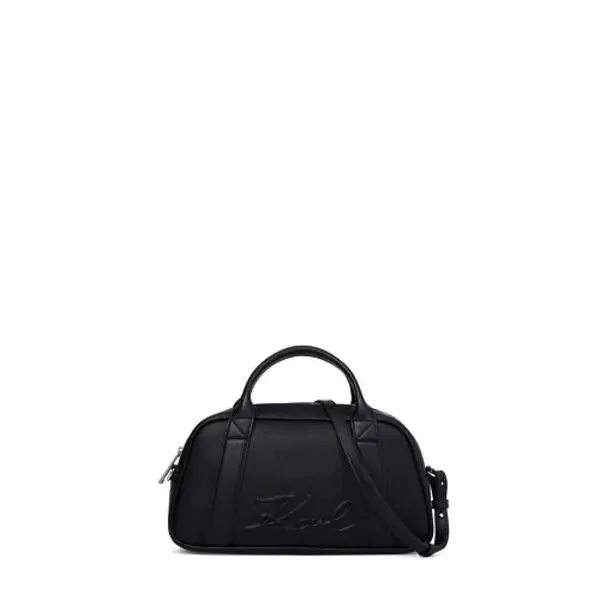 Embossed Logo Leather Top Handle Bowling Bag