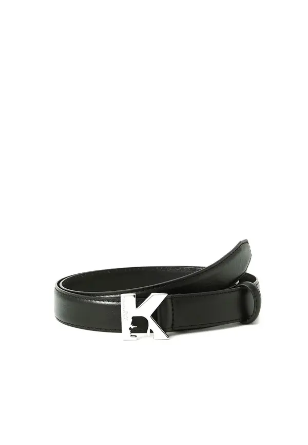 Leather Belt with Iconic Silver K Buckle