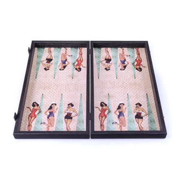 Wooden Backgammon printed-Pin Up Girls 48x26cm