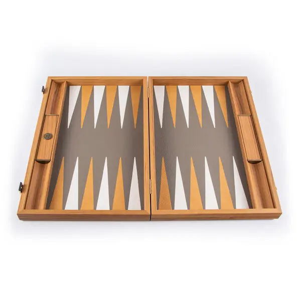Grey Beige Ostrich Tote Inlaid Leatherette Backgammon with Side racks 48x30cm