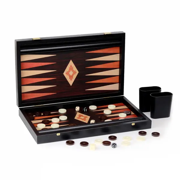 Wooden Backgammon Wenge Replica with Walnut & Oak points with Side racks 38x23cm