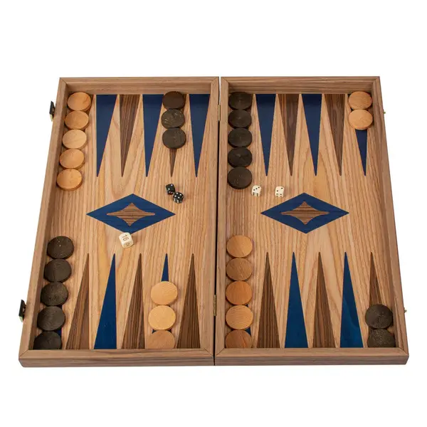 Oak & American Walnut Inlaid Backgammon with Blue & Walnut points 48x26cm