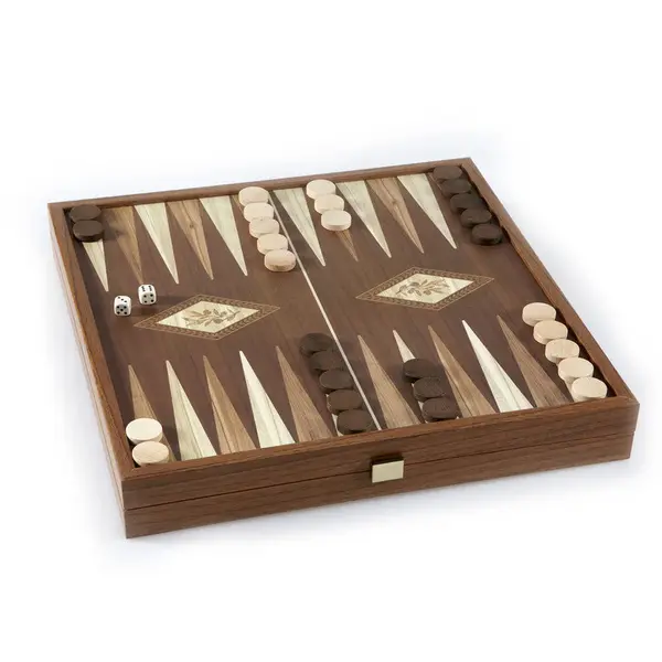 Chess/Backgammon - Classic Style design in Walnut replica wooden case 41x41cm