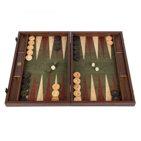 Green Cork Inlaid Backgammon with Natural & Red Cork points with Sideracks 48x30cm