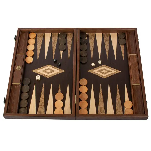 American Wenge Inlaid Backgammon with Walnut Burl & Oak points with Side racks 48x30cm