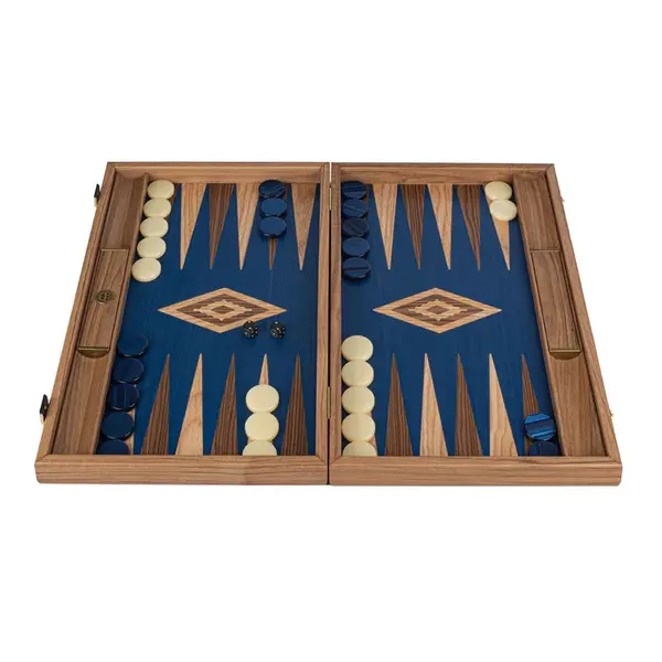  American Blue Walnut Inlaid Backgammon with Walnut & Oak points with Side racks 48x30cm