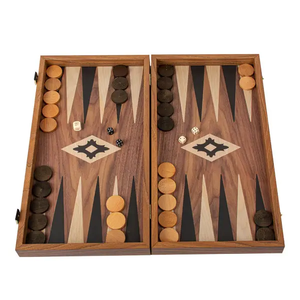 Wooden Backgammon Walnut Replica with Black & Oak points 48x26cm