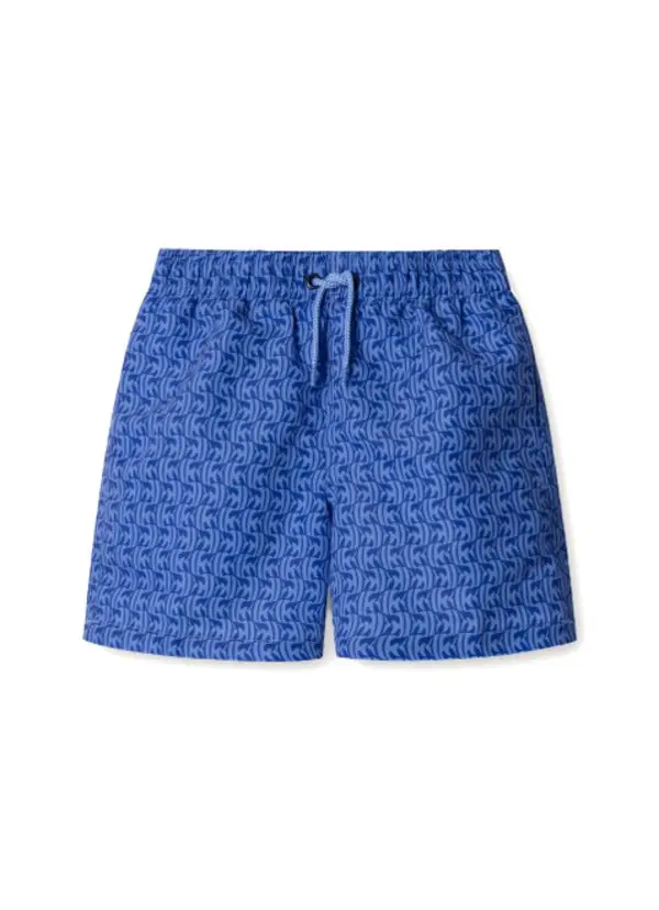 Geometric Wave Print Swim Trunks