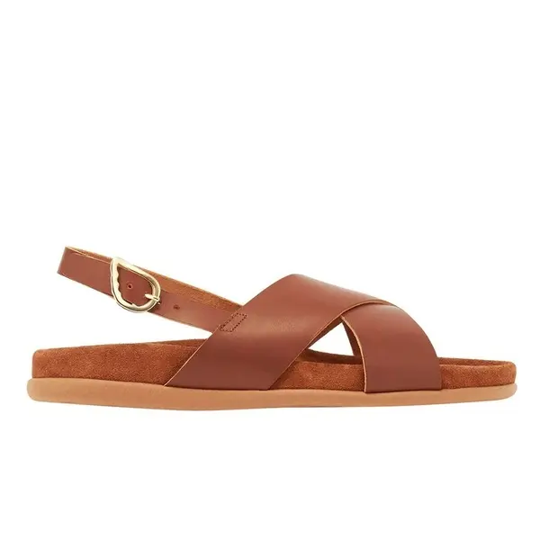 Cognac Leather Cross-Strap Sandals