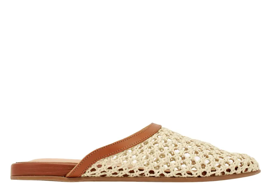 Woven Raffia Slipper with Leather Trim