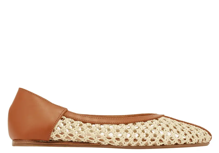 Woven Raffia Ballerina with Leather Details