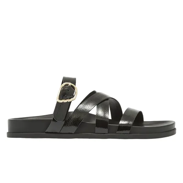 Glossy Leather Cross-Strap Slides