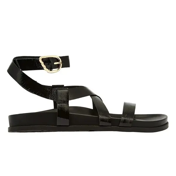 High-Gloss Patent Sandals with Gold Buckle