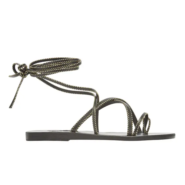 Leather Lace-Up Sandals with Gold Stitching