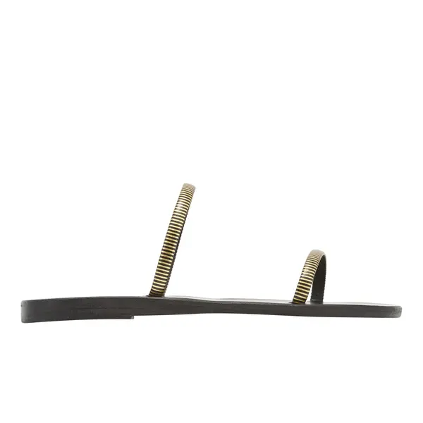 Two-Strap Striped Flat Slides