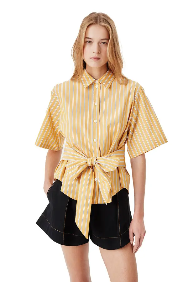 Wrap Striped Short Sleeve Shirt