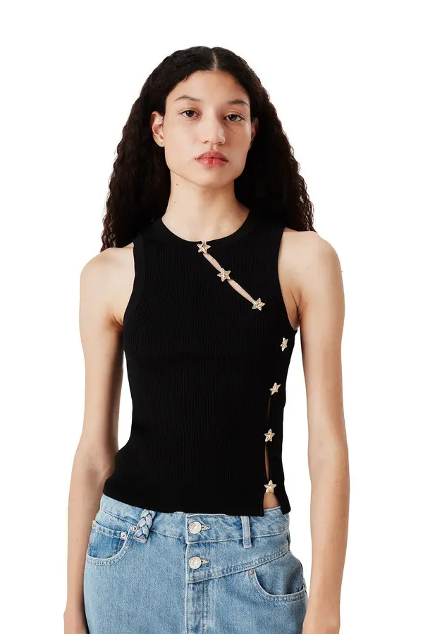Short Pleated Ribbed Top with Stars