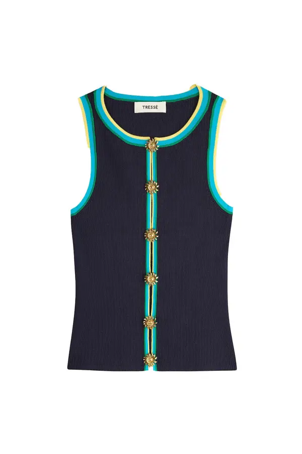 Tricolour Sleeveless Knit Top