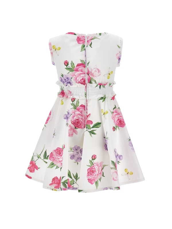 Gingham Floral A-Line Dress with Smocked Waist