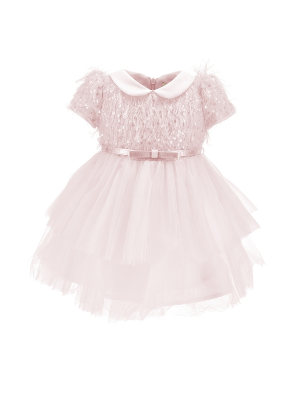 Pink Sequin & Feather Party Dress