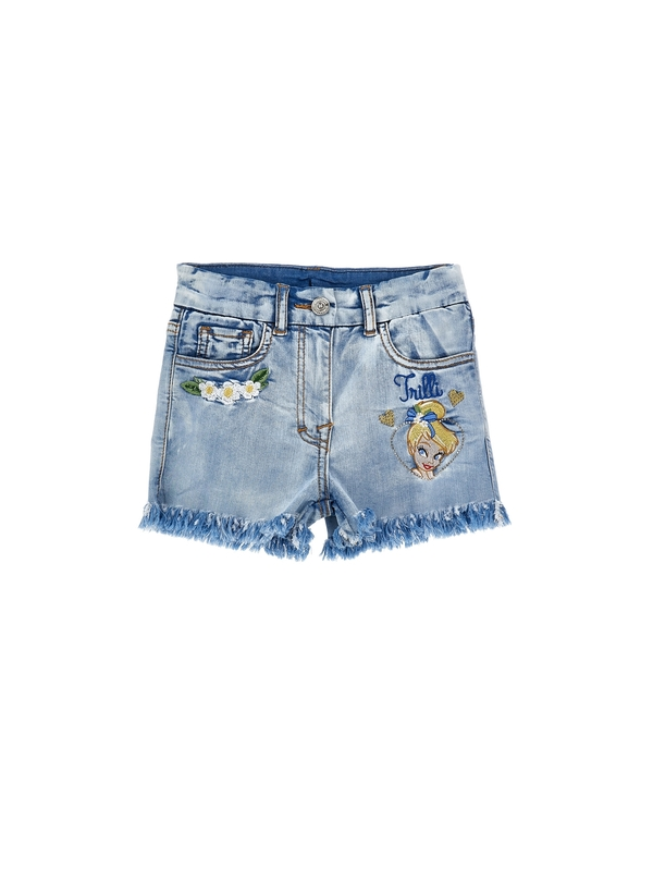 Kids Girls Shorts with Tinker Bell and Flowers Image