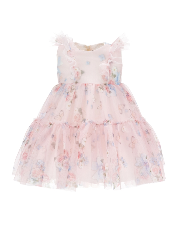 Floral Tulle Dress Embellished with Ruffles