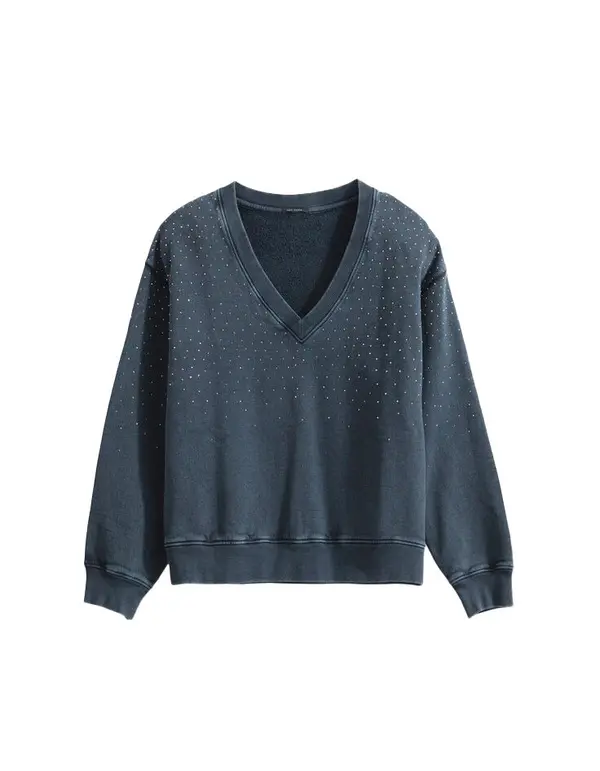 Organic Cotton Rhinestone V-neck Sweater