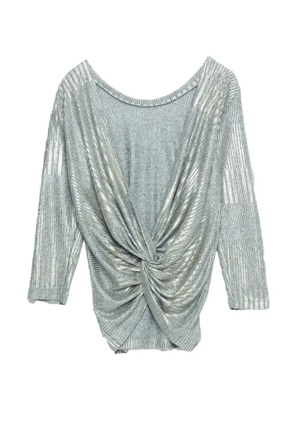 Rib Knit T-shirt With Fixed Back Knot