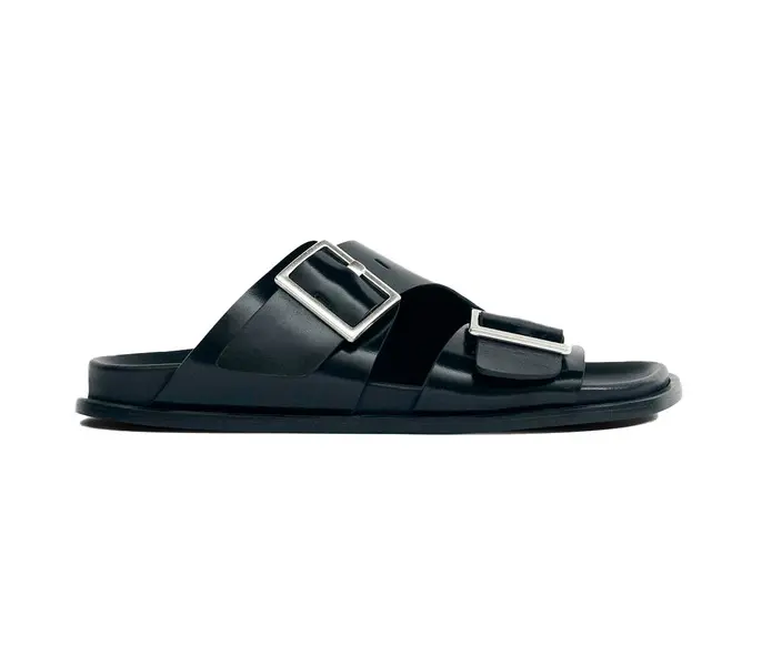 Wide Straps Leather Slides