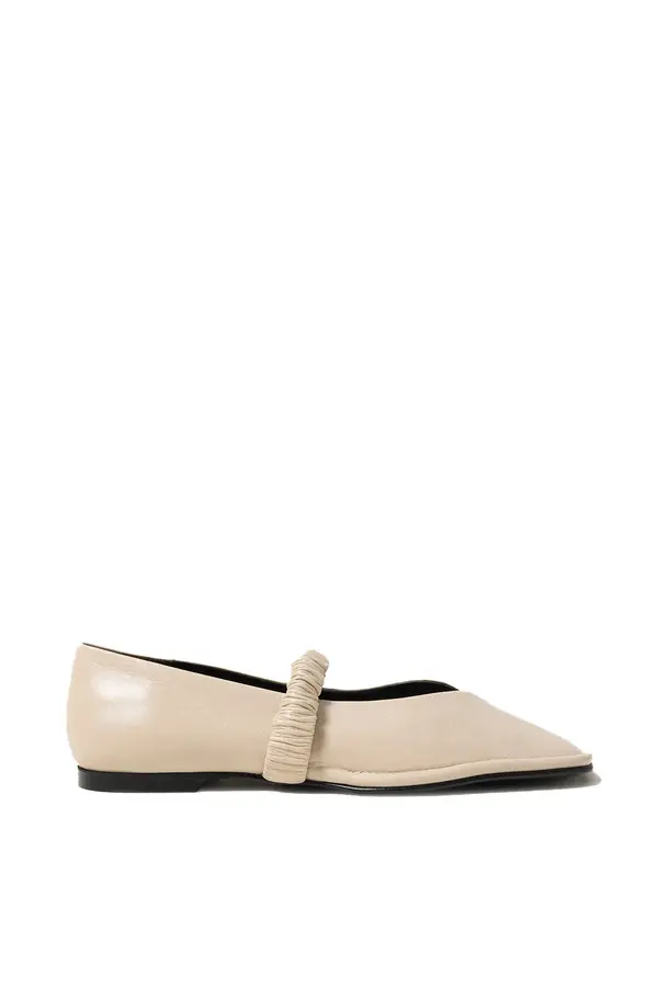 Square-Toe Ruched Mary Janes Ballerina