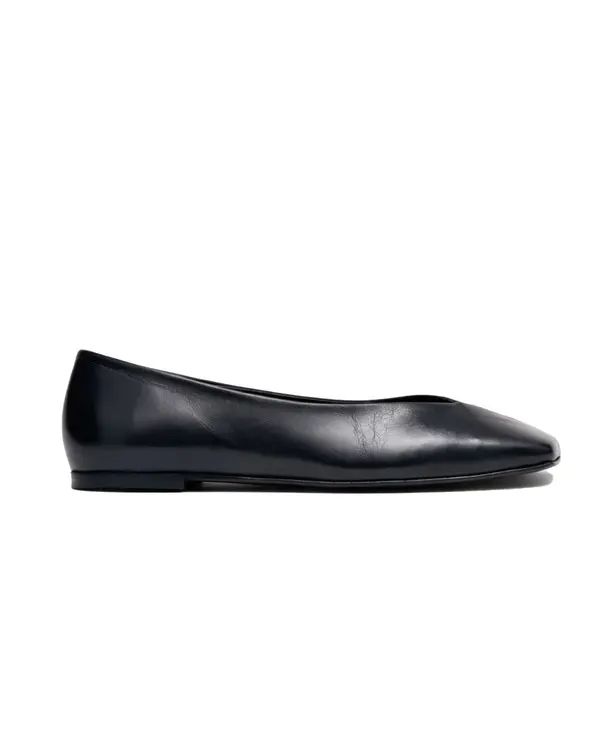 Sleek V-Cut Square-Toe Leather Ballerina