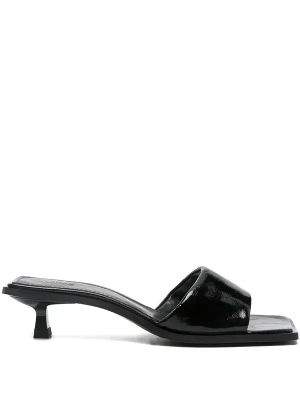 Sleek  Patent Kitten-Heel Mules
