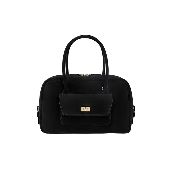 Suede Shoulder Bag with Front Pocket
