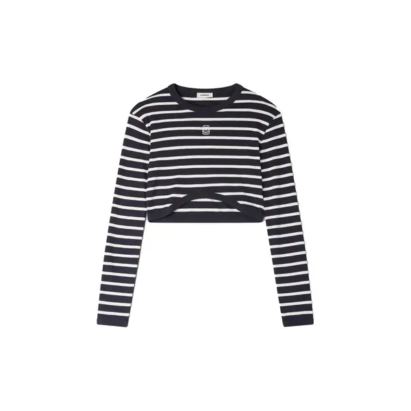 Cropped Striped Cotton T-Shirt