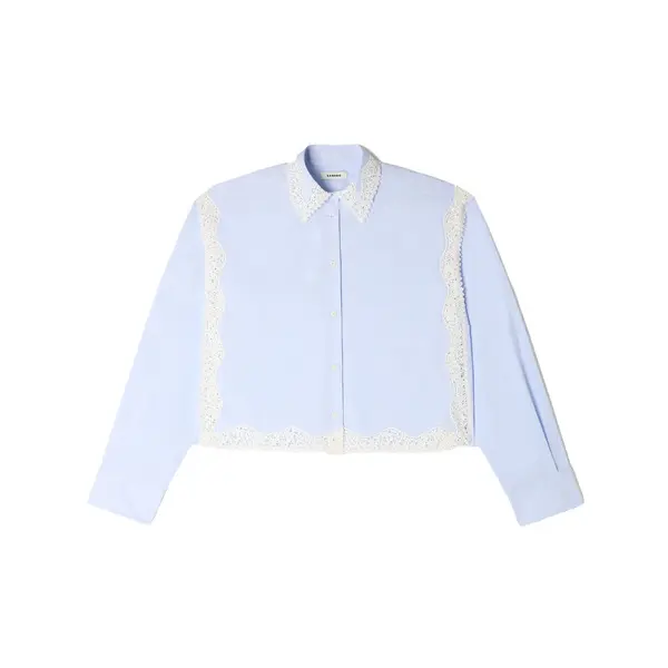 Cropped Shirt With White Lace Trim