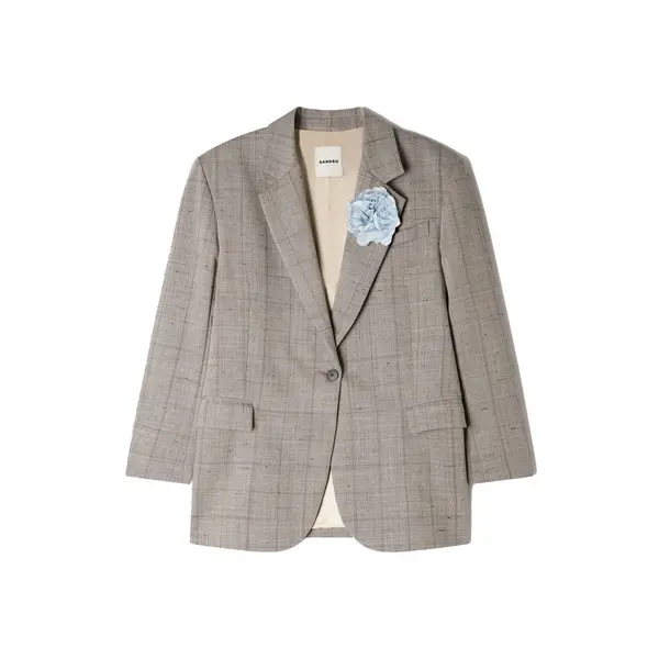 Checked Wool Jacket With Brooch