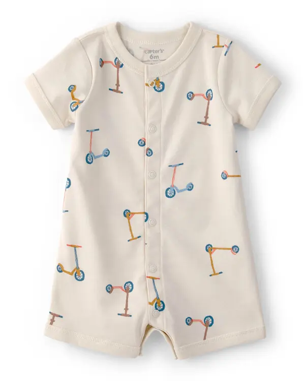 Baby Scooter Short-Sleeve Romper - Cream