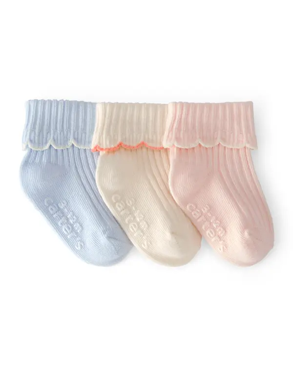 Baby Girl 3-Pack Ankle Socks - Pink/Blue
