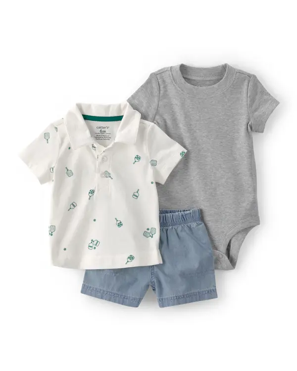 Baby Boy 3-Piece Pickleball Short-Sleeve Top, Bodysuit & Short Set