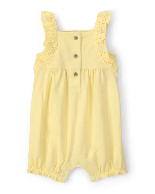 Kids Baby Girl Ruffle Eyelet Sleeveless Romper - Yellow